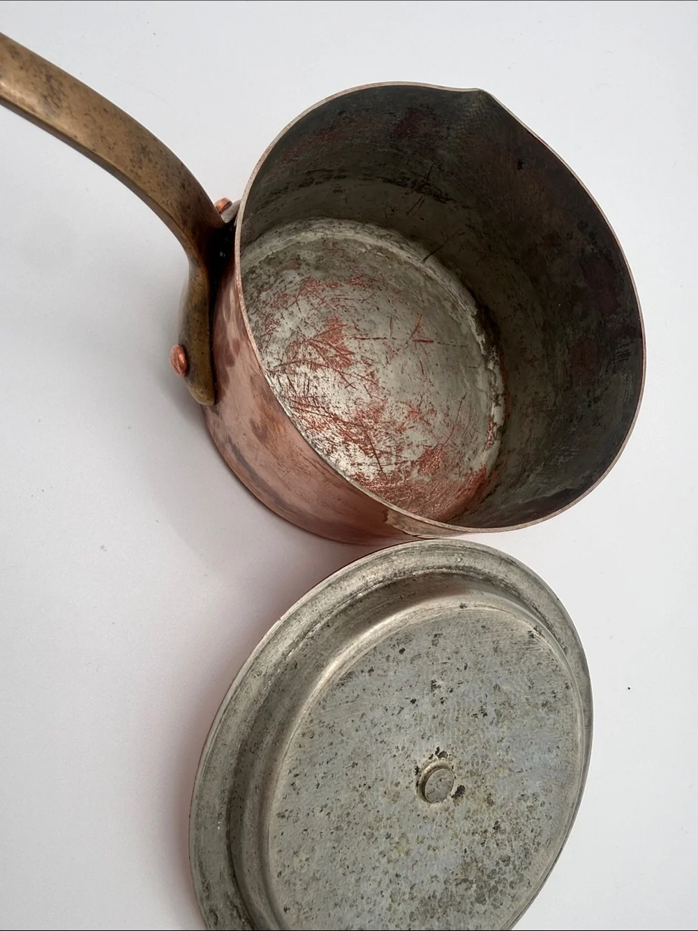 Vintage French Copper Saucepan w Lid Brass Handle Henglamor Detroit